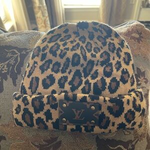 Tan and Black Leopard Beenie Hat for a youth!